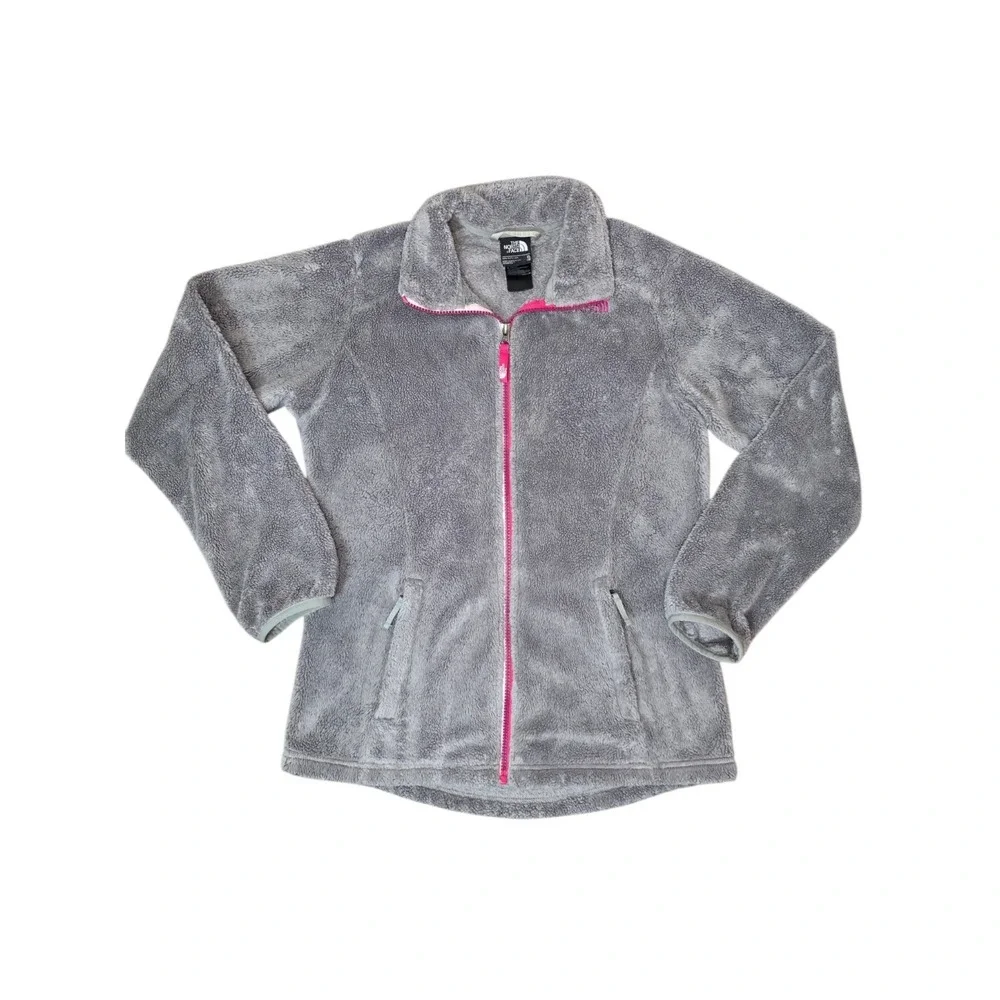 The North Face Girls XL 18 Gray Fleece Jacket Full Zip Pink Trim Youth